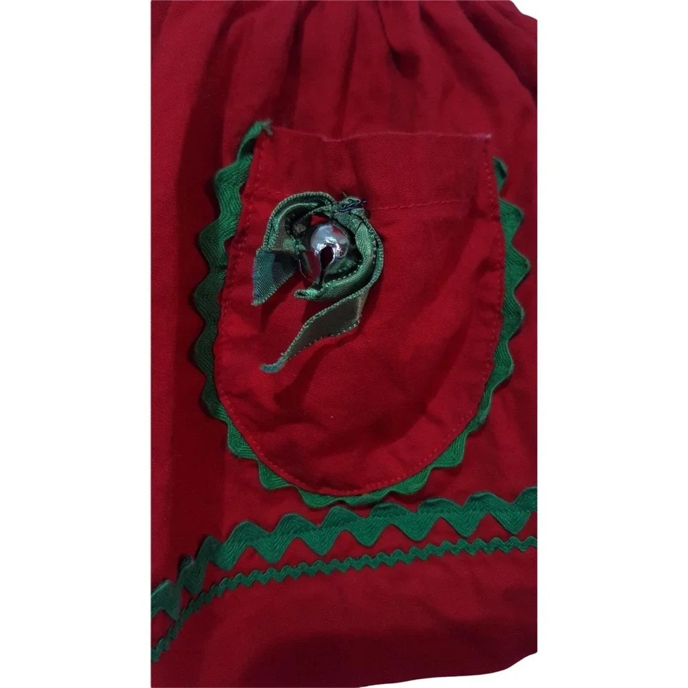 Childs Vintage Half Apron Christmas Red  Jingle Bells Green Rick Rack